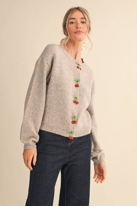 Beaded Floral Bow Cardigan Sweater