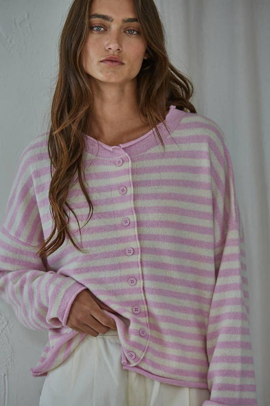 Knit Striped Sweater Cardigan