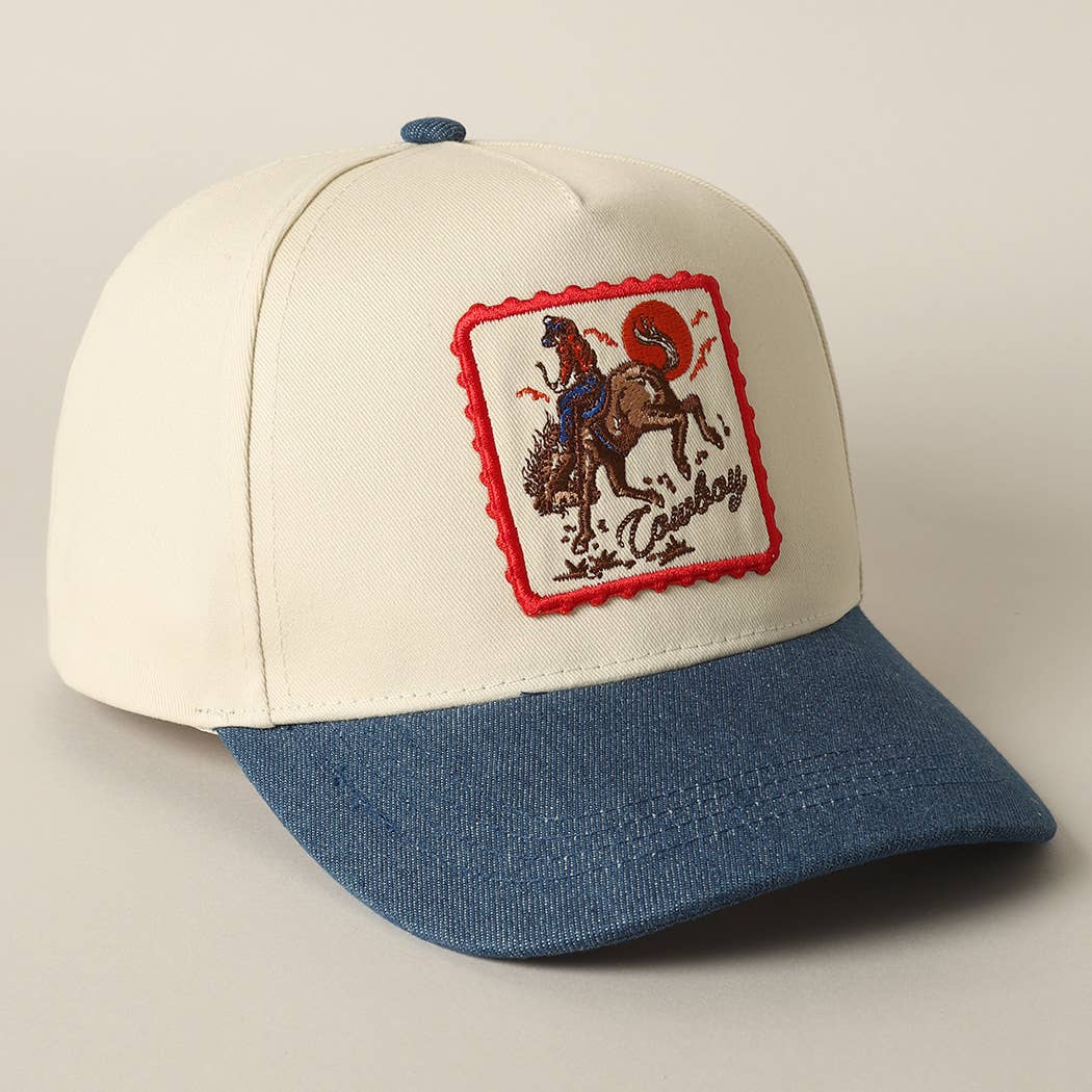 Cowboy Embroidery Patch Denim Cap