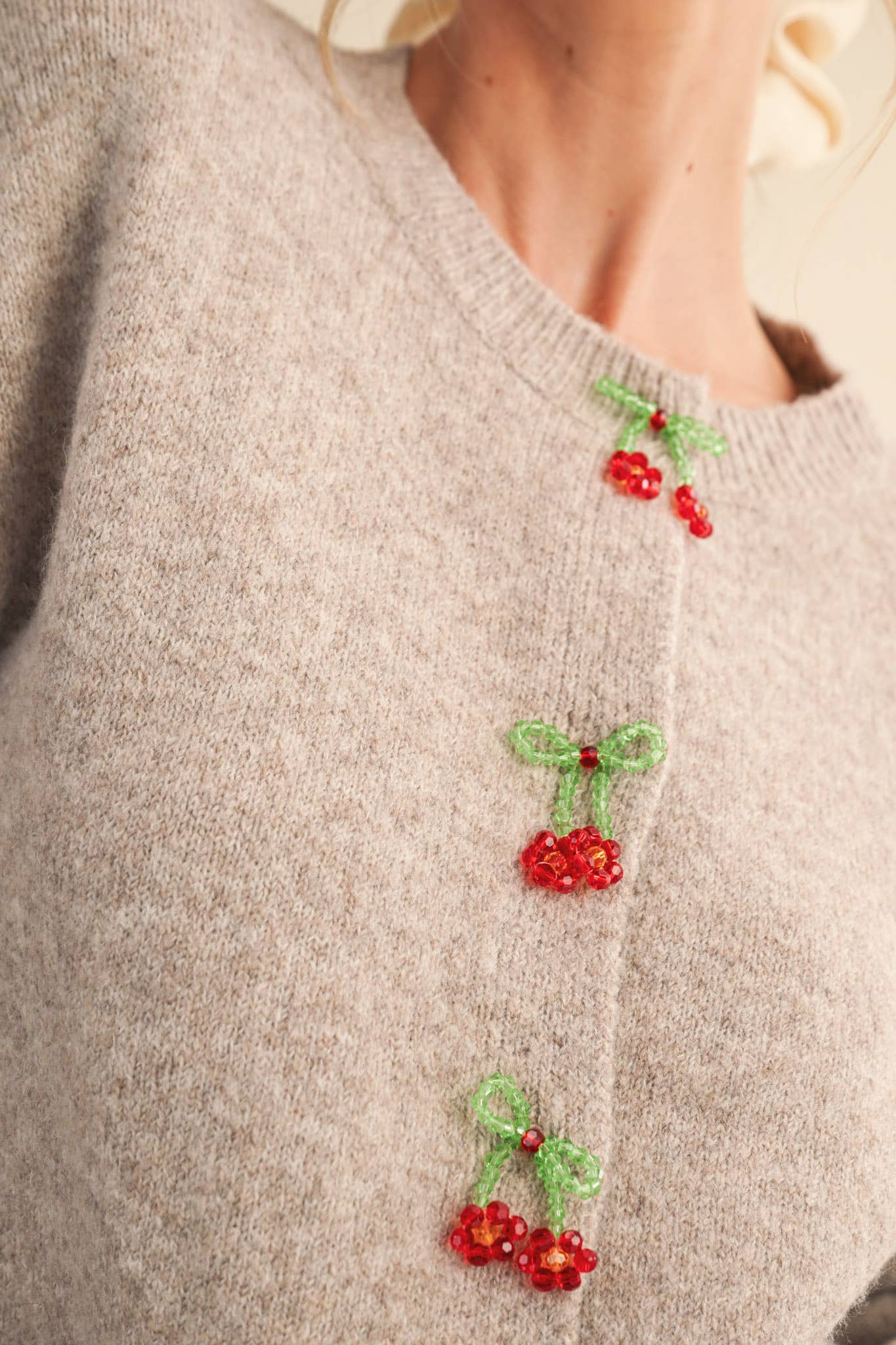 Beaded Floral Bow Cardigan Sweater