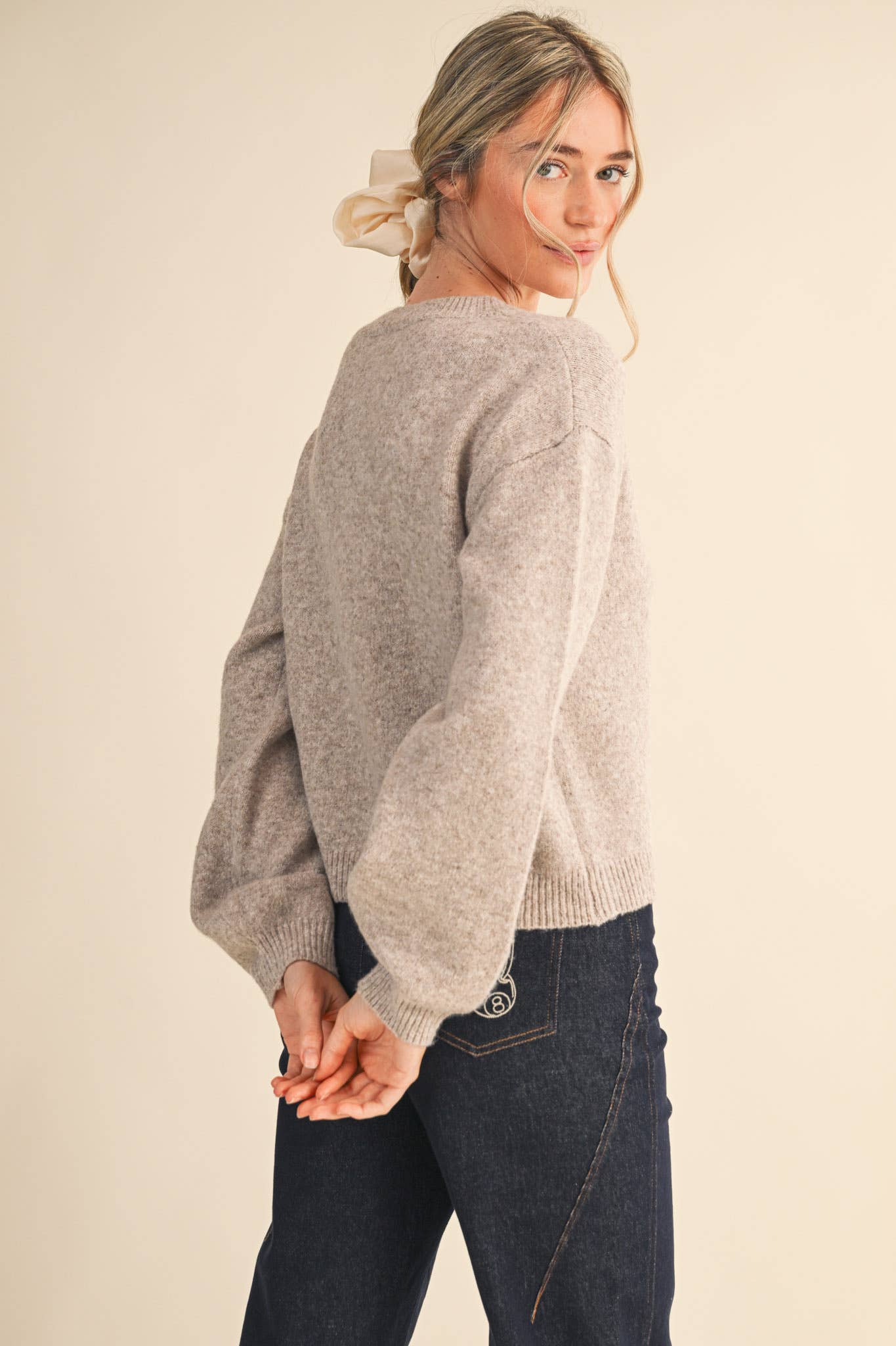 Beaded Floral Bow Cardigan Sweater