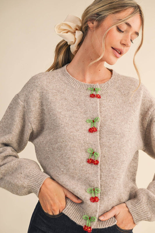 Beaded Floral Bow Cardigan Sweater