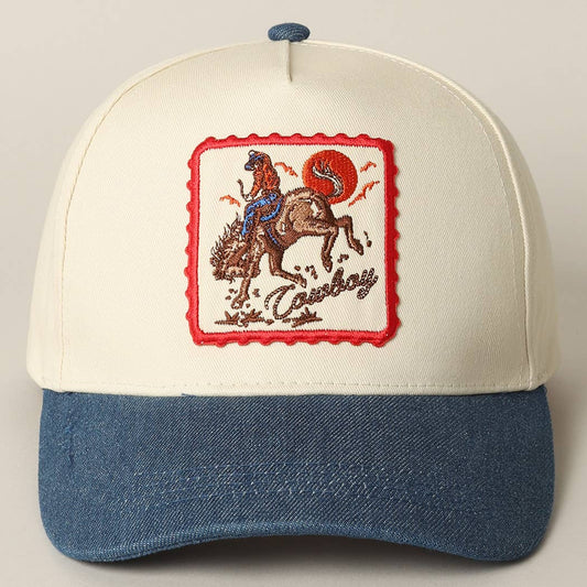Cowboy Embroidery Patch Denim Cap