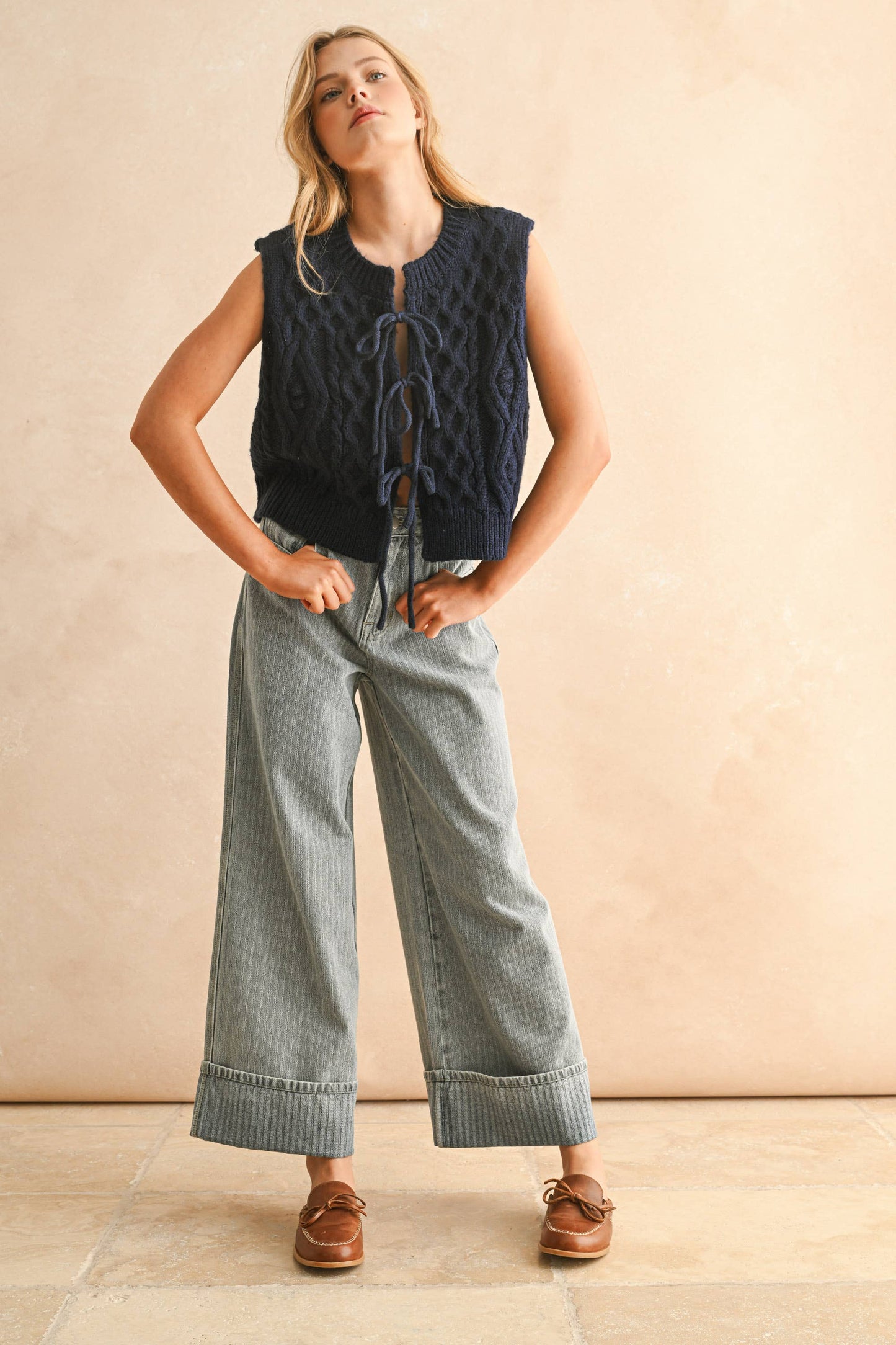 Tie Front Cable Knitted Vest