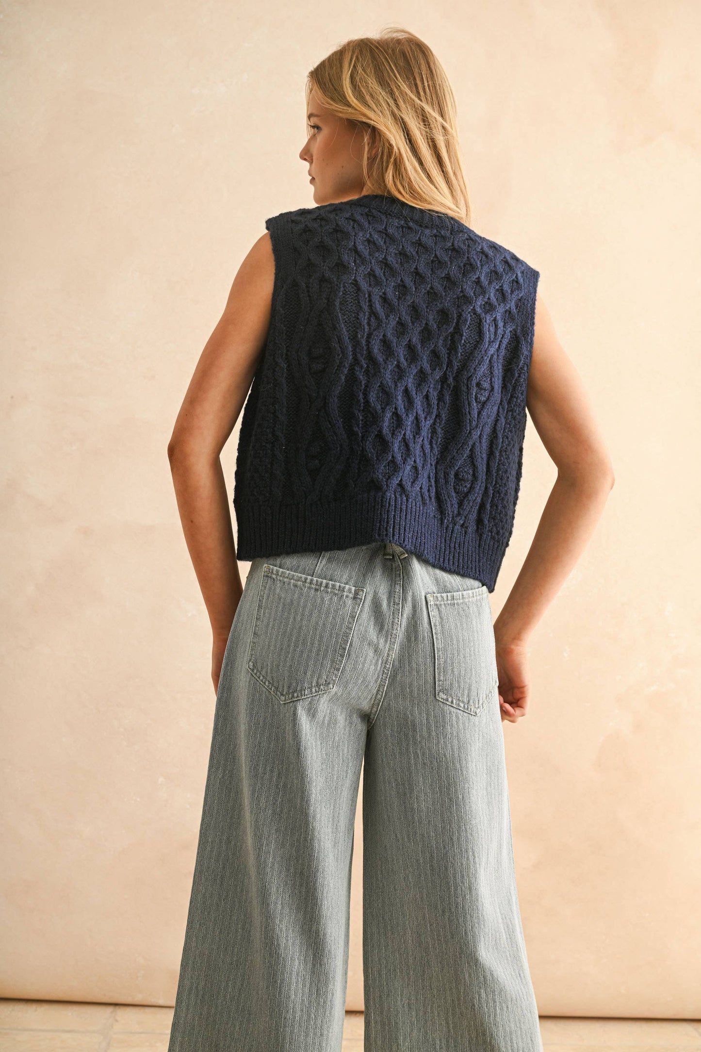 Tie Front Cable Knitted Vest